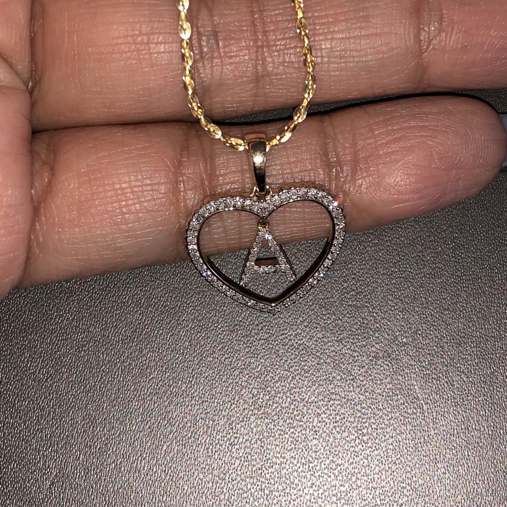 10k Solid gold real si diamond heart letter initial pendant Not Plated NOT CZ - Picture 1 of 5